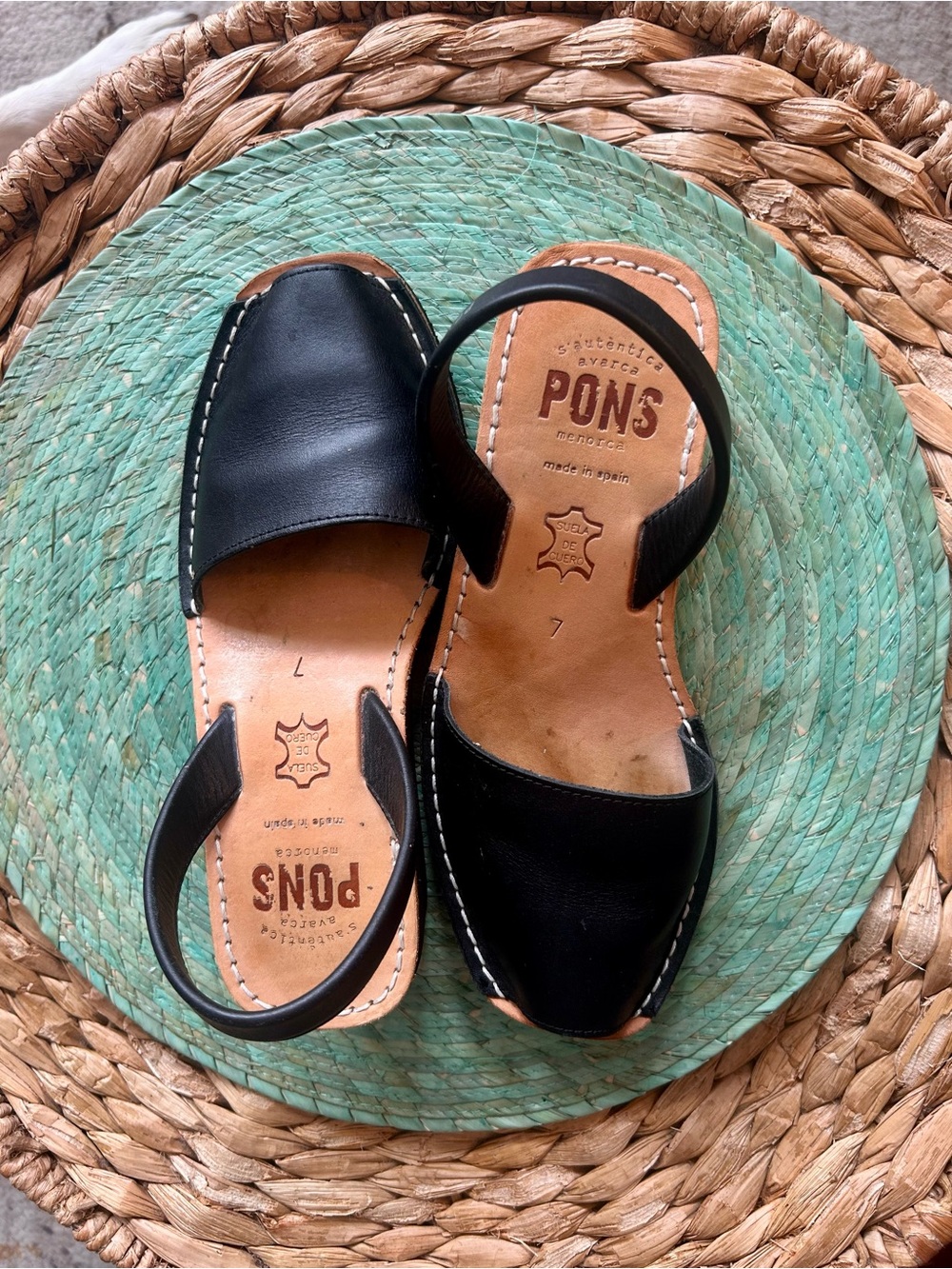 Pons | Avarcas 100% Leather Black Slingback Micro Wedge Boho Slip On Shoe Size 7